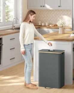 SONGMICS Opbevaringsbeholder til pantflasker 95 L skifergrå-naturbeige Hot