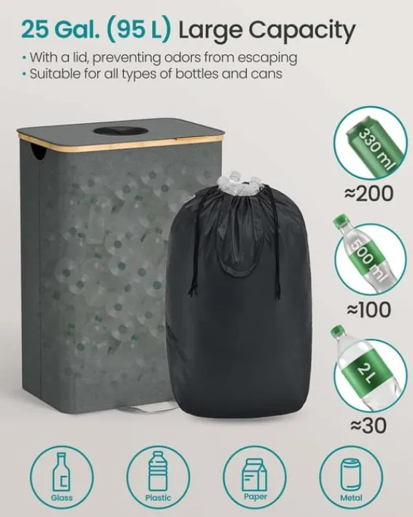 SONGMICS Opbevaringsbeholder til pantflasker 95 L skifergrå-naturbeige Hot