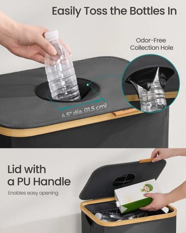 SONGMICS Opbevaringsbeholder til pantflasker 95 L skifergrå-naturbeige Hot