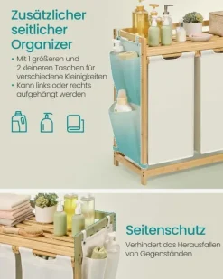 SONGMICS vasketøjskurv 4 rum 4 x 50 L 124,6 x 33 x 78 cm Cremehvid Clearance