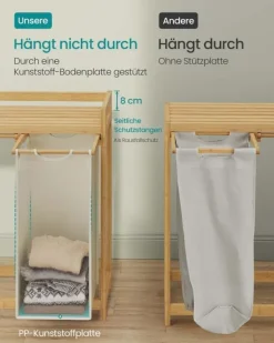 SONGMICS vasketøjskurv 4 rum 4 x 50 L 124,6 x 33 x 78 cm Cremehvid Clearance