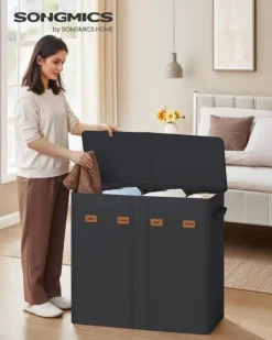 SONGMICS vasketøjskurv med tre rum, låg og vaskbar indersæk Discount