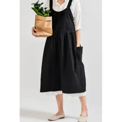 Forklæder>Sort Bomuldsforklæde - Stilfuldt og Simpelt Forklæde med Halsrem til Køkken, Blomsterbutik og Arbejde