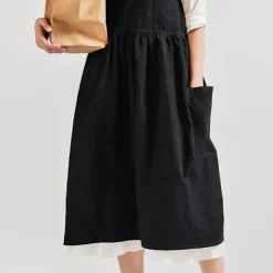 Forklæder>Sort Bomuldsforklæde - Stilfuldt og Simpelt Forklæde med Halsrem til Køkken, Blomsterbutik og Arbejde