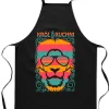Forklæder>Sort bomuldsforklæde med print, køkkenets konge, til grillning, løve