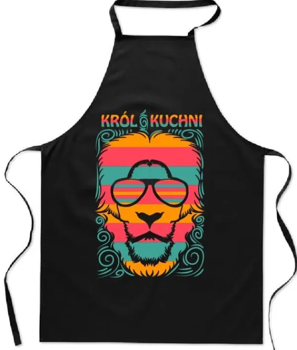 Forklæder>Sort bomuldsforklæde med print, køkkenets konge, til grillning, løve