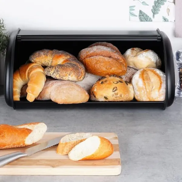 Sort brødkasse i stål 43x27,5x18,5 cm Discount