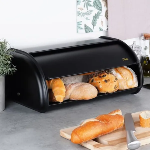 Sort brødkasse i stål 43x27,5x18,5 cm Discount