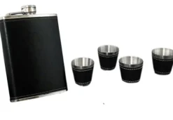 Barudstyrssæt>Sort lommelærke + fire shotglas + tragt i Gentelo gavesæt