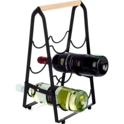 Vinflaskeholdere>Sort metal vinreol alkoholhylde vinskab til 6 flasker