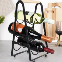 Vinflaskeholdere>Sort metal vinreol alkoholhylde vinskab til 6 flasker