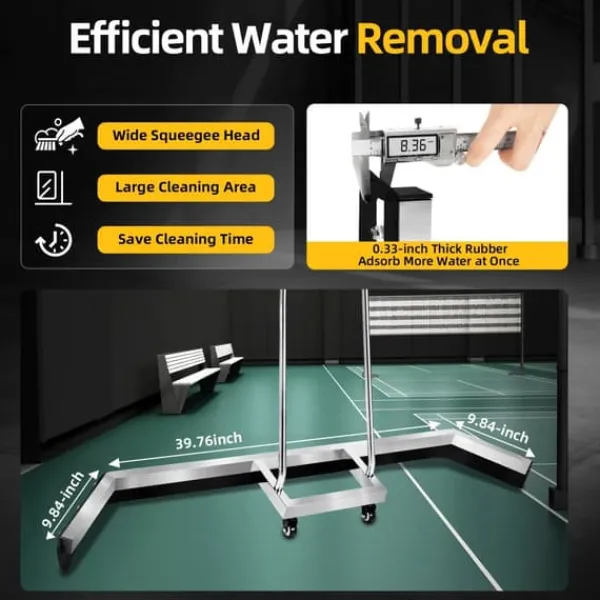 Rengøringsudstyr>Squeegee, rustfrit stål, 25 cm hovedlængde, ergonomisk design, let 2,05 kg, egnet til sportsbaner