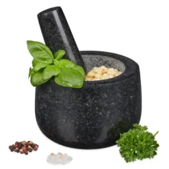 Støder og morter, granit, 12x8,5 cm, sort Outlet