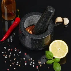 Støder og morter, granit, 12x8,5 cm, sort Outlet