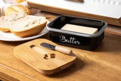 Stålsmørfad med smørkniv, sort og hvid, BRUNBESTE BB-2671-DE Discount