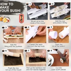 Sushi Maker Sæt i Hvid med Bambusmåtte - Fødevaresikker ABS+PP, nem at bruge, perfekt til hjem og picnic Outlet