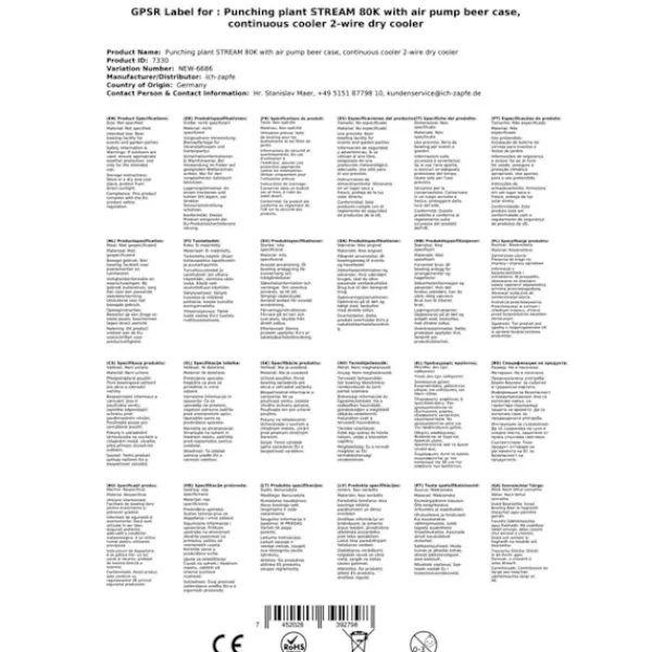 Ølhaner>Tappingsanlæg STREAM 80K med luftpumpe, ølkasse, flowkøler 2-linet tørkøler