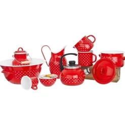 TECKA målekrus med røde prikker og emaljeret 1,2 l Best