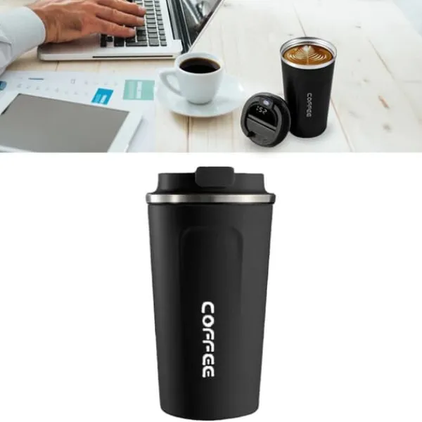 Temperaturdisplay Smart Kaffekop 304 Rustfrit Stålisolering Bærbar Simple Style Sort 510ml