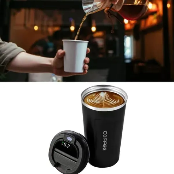 Temperaturdisplay Smart Kaffekop 304 Rustfrit Stålisolering Bærbar Simple Style Sort 510ml