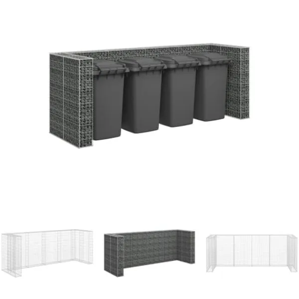 Tilbehør Til Affaldshåndtering>The Living Store gabionvæg til affaldsspand 320x100x120 cm galvaniseret stål - Affaldsspandsskjulere
