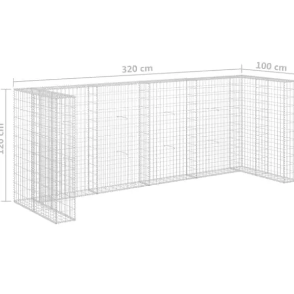 Tilbehør Til Affaldshåndtering>The Living Store gabionvæg til affaldsspand 320x100x120 cm galvaniseret stål - Affaldsspandsskjulere