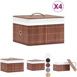 The Living Store opbevaringskasser 4 stk. bambus brun - Opbevaringskasser