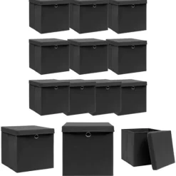 The Living Store opbevaringskasser med låg 10 stk. 32x32x32 stof sort - Opbevaringskasser New