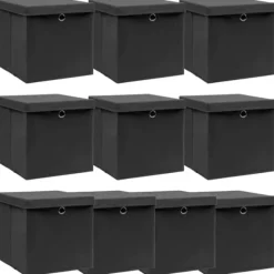 The Living Store opbevaringskasser med låg 10 stk. 32x32x32 stof sort - Opbevaringskasser New
