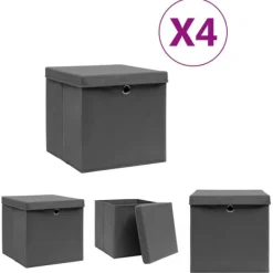 The Living Store opbevaringskasser med låg 4 stk. 28x28x28 cm grå - Opbevaringskasser Hot