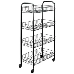 Tomado-Metaltex Køkken/Badeværelse Opbevaringsvogn Pisa med 4 kurve Sort New