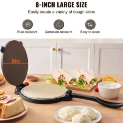 Brødristere, Raclettegrills Og Sandwichtoastere>Tortilla Presse, 8 tommer, Støbejerns Heavy Duty Tortilladora, Forberedt Pataconera med 100 stk pergamentpapir til Mel Tortilla.
