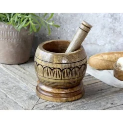 Chic Antique Mortere & Pistiller>Tours Morter i træ m. udskæringer