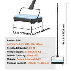 Tæppefejer, 112x23x16 cm, Blå, manuel rengøringsredskab Outlet