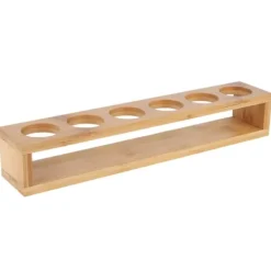 Vinflaskeholdere>Træ Skrivebord Enkelt Række 6 Flasker Vinkopreol Glasholder Displayhylde Organizer 6 Huller