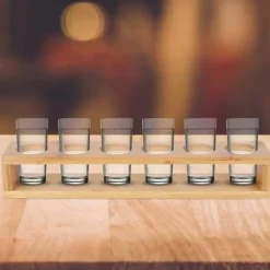 Vinflaskeholdere>Træ Skrivebord Enkelt Række 6 Flasker Vinkopreol Glasholder Displayhylde Organizer 6 Huller