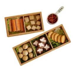 træbakke med 3 rum til hot pot og sushirestauranter Online