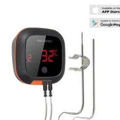 Køkkentermometre>Trådløs BBQ-termometer, Bluetooth-kompatibel, op til 6 prober,4XS med 2 sensorer