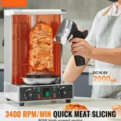 Trådløs elektrisk shawarma kniv til kebab og doner - 2 skarpe blade til nemt kødskæring. Discount