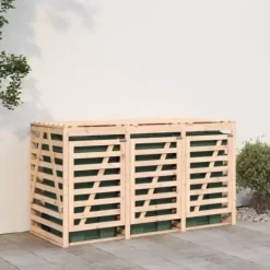 Tredobbelt skraldespandsskjuler i massivt fyrretræ | Farve: Naturlig træ | Størrelse: Standard Discount