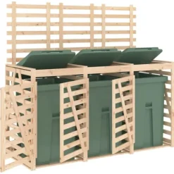 Tredobbelt skraldespandsskjuler i massivt fyrretræ | Farve: Naturlig træ | Størrelse: Standard Discount