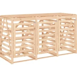 Tredobbelt skraldespandsskjuler i massivt fyrretræ | Farve: Naturlig træ | Størrelse: Standard Discount