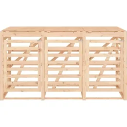 Tredobbelt skraldespandsskjuler i massivt fyrretræ | Farve: Naturlig træ | Størrelse: Standard Discount