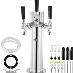 Triple Taps Fadølstårndispenser, rustfrit stål, Kegerator Tower Kit med slanger og selvlukkende vandhane, perfekt til fest