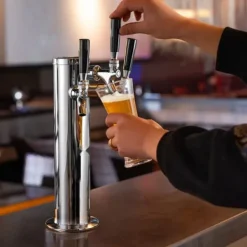 Triple Taps Fadølstårndispenser, rustfrit stål, Kegerator Tower Kit med slanger og selvlukkende vandhane, perfekt til fest