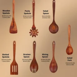 Træskesæt til madlavning, 7-delt teaktræ redskabssæt, Træskesæt til køkken, Træskesæt til køkken New