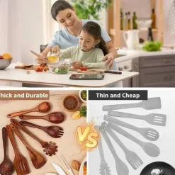 Træskesæt til madlavning, 7-delt teaktræ redskabssæt, Træskesæt til køkken, Træskesæt til køkken New