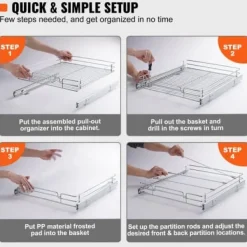 Udtrækkelig skabsorganisator, 43,2x53,3x6,4 cm, sølv, forkromet stål opbevaring Online