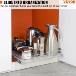 Udtrækkelig skabsorganisator, 43,2x53,3x6,4 cm, sølv, forkromet stål opbevaring Online