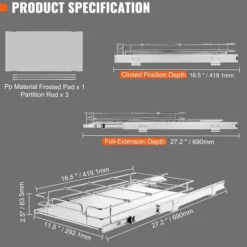 Udtrækkelig skabsorganisator, 30,5x43,2 cm, sølv, opbevaring i forkromet stål Clearance